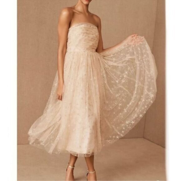 NWT BHLDN x Joanna August Brenda Star Strapless Midi Dress 8 Gold Bridal Tulle - Picture 5 of 14